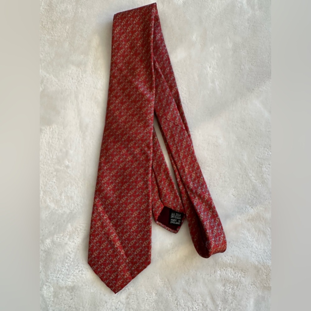 Burberry’s Red And Gray Patterned Tie. - image 1